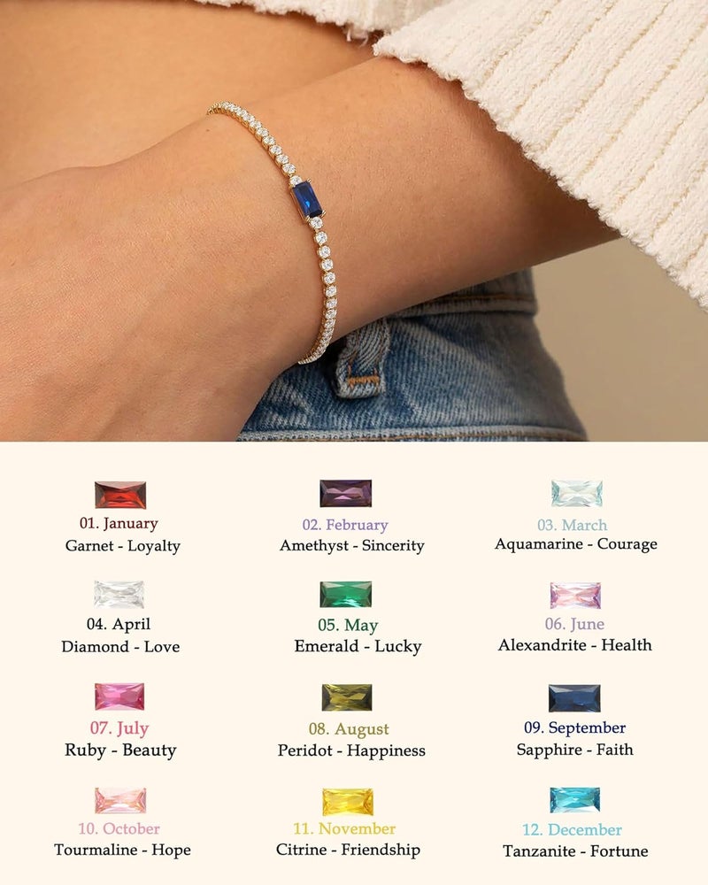 FUNEIA Birthstone Gold Tennis Bracelets for Women Trendy Non Tarnish Dainty 14K Gold Plated Diamond Bracelet Stack Cute Stackable Blue Green Red Friendship Bracelets Jewelry Gifts for Best Friend - Image 4